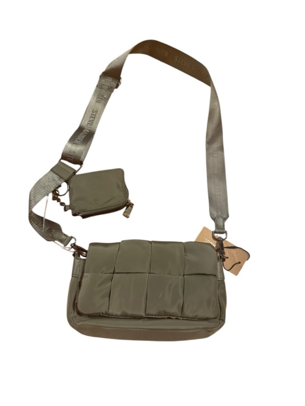 Steve Madden Olive Quilted Nylon Puffer Crossbody with Coin Pouch
